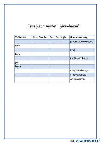 Irregular verbs give-leave