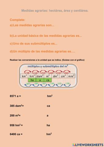 Medidas agrarias: hectáreas, área y centiárea.