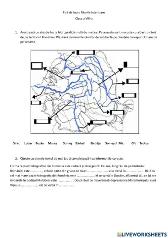 Fișă de lucru Râurile interioare România