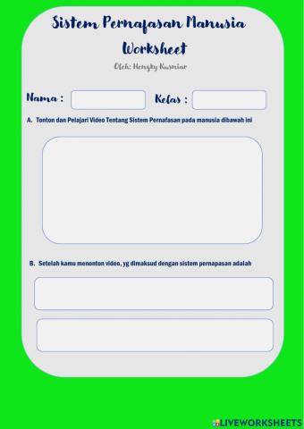 Sistem pernapasan Manusia worksheet