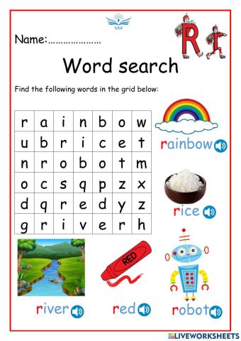 Letter Rr Word search