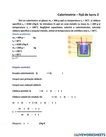 Calorimetrie - Fisă de lucru 2