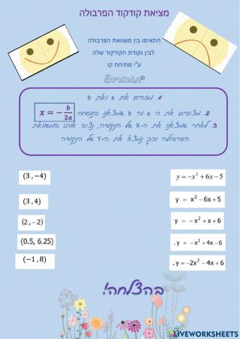 מציאת שיעורי קודקוד הפרבולה