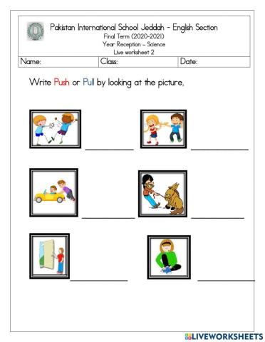 Science push and pull liveworksheet 1