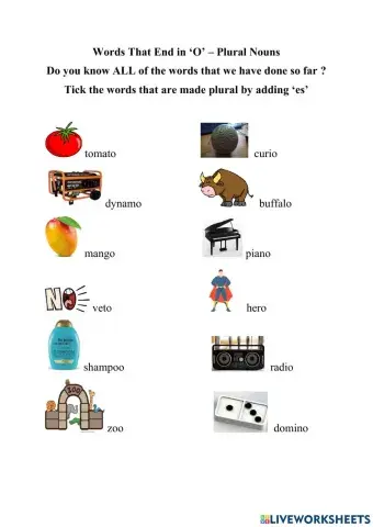 Plural Nouns - Words that end in o