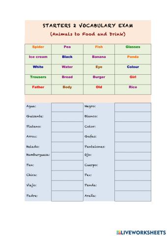 Starters 2 vocabulary exam 6