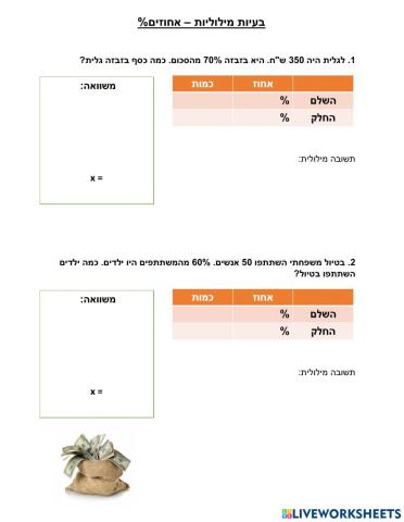 אחוזים - בעיות מילוליות