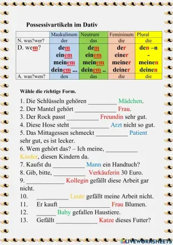 Possessivartikeln und Artikeln im Dativ