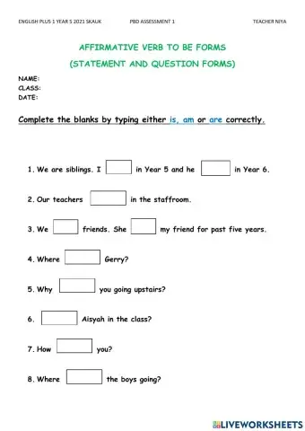 Affirmative verb to be forms