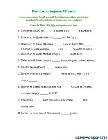 Portuguese AR verb practice
