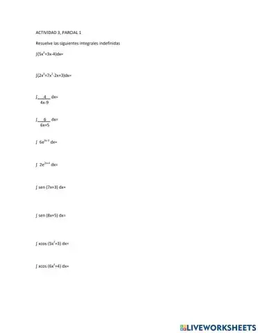 Integrales de funciones algebraicas y trascendentes