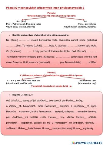 Psaní i-y v koncovkách přídavných jmen přivlastňovacích 2