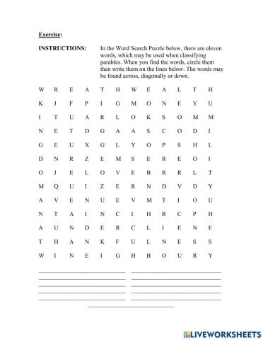Introduction To Parables Word Search Puzzle