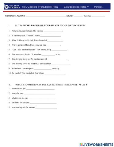 Examen Inglés 11th Parcial 1 4to Semestre