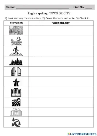 Spelling Test: Town or city