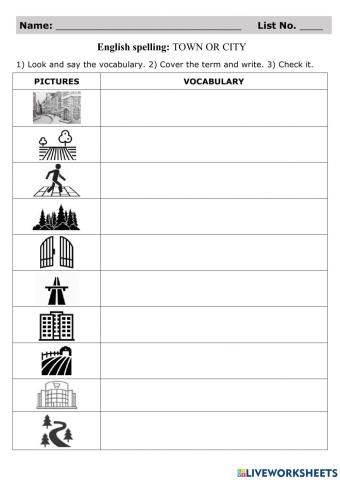 Spelling Test: Town or city