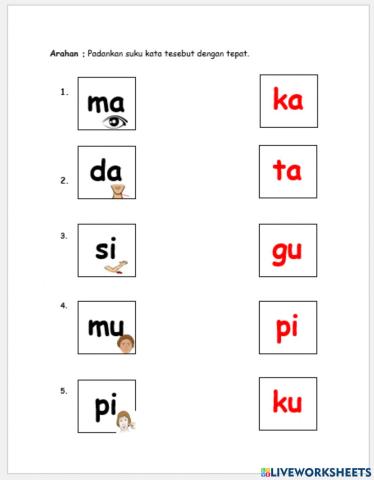 Padankan suku kata membentuk perkataan