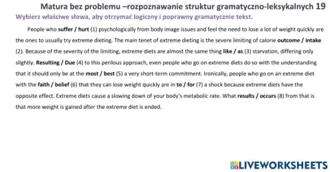 Matura - zadanie gramatyczno-leksykalne 19