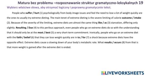 Matura - zadanie gramatyczno-leksykalne 19
