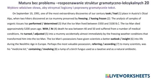 Matura - zadanie gramatyczno-leksykalne 20