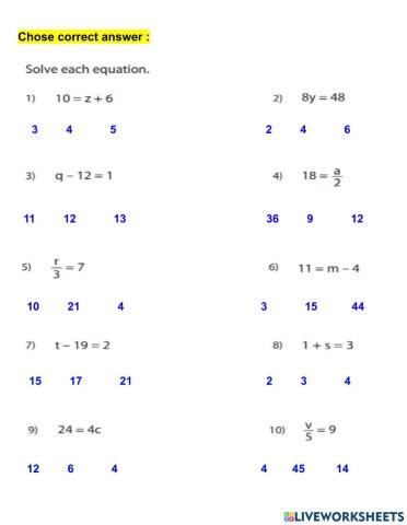 Solve Equation one step
