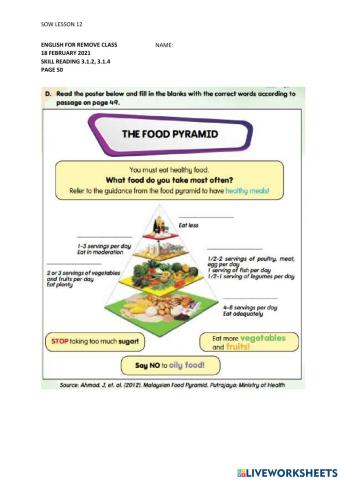 READING : HEALTHY LUNCH BOX - FOOD PYRAMID
