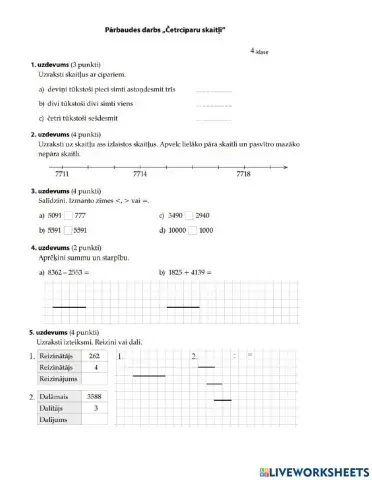 Pārbaudes darbs. Četrciparu skaitļi