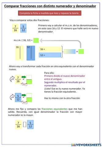 Comparar fracciones usando m.c.m