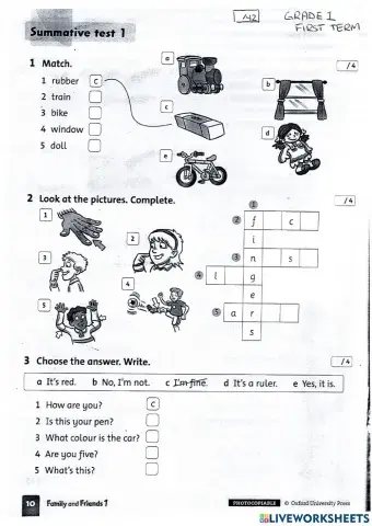 GRADE 1 FIRST TERM EXAM
