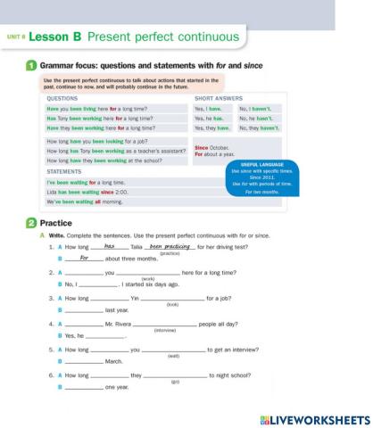 Questions and Statements with For and Since