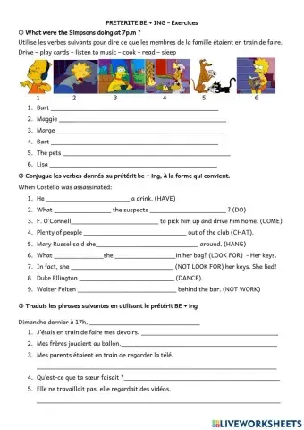 Exercices prétérit be ing