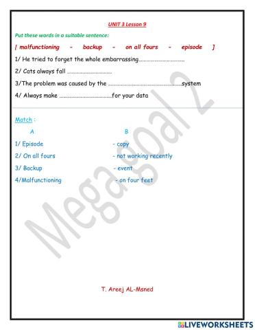 Mega2- unit 3 lesson 9