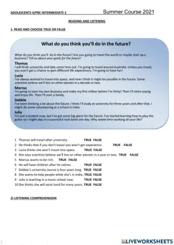 Adol4-PI2 SUMMER COURSE 2021 READING AND LISTENING TEST