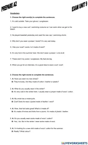 Exam unit 9 prepare a2