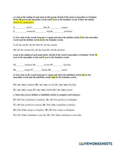 Artículos Definidos e Indefinidos Definite and Indefinite Articles in Spanish
