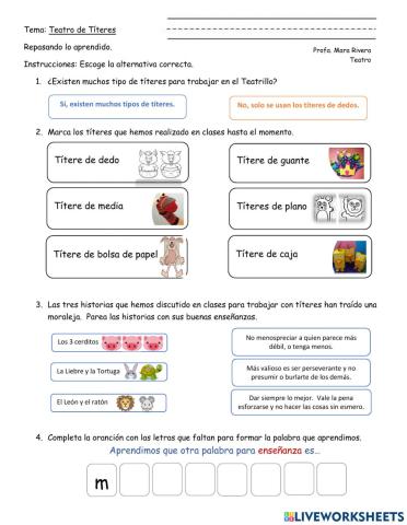 Repasando lo estudiado Teatro de Titeres