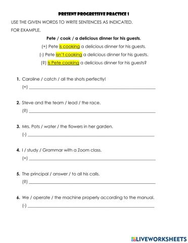 Present Progressive Worksheet 1