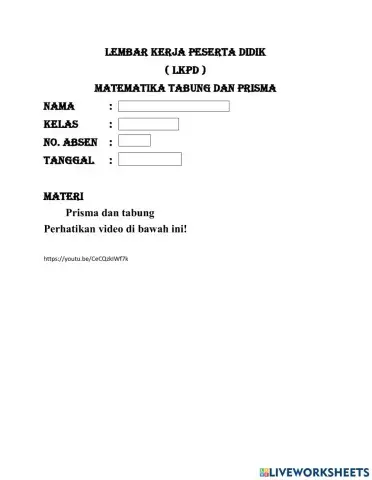 LKPD Matematika prisma dan tabung