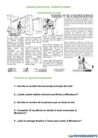 Comprensión lectora mitología griega