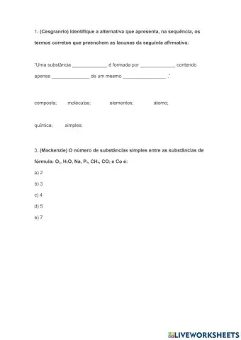 Substâncias Simples e Compostas