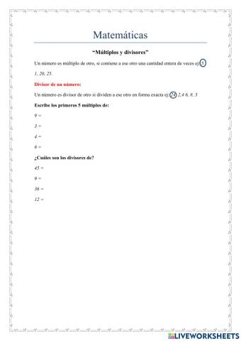 Múltiplos y divisores
