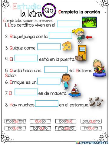Estudio la letra Qq - Completa la oración.