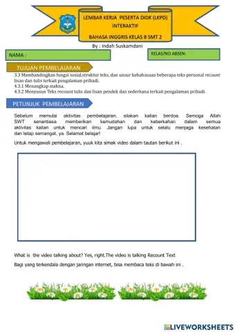 Recount text worksheet