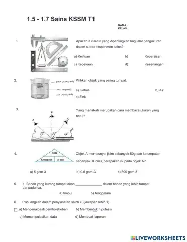1.5 - 1.7  kssm sains t1