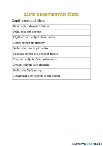 Zápis desetinných čísel
