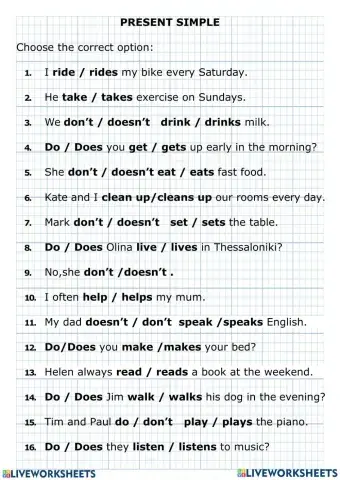 Present Simple verbs with an -s in the 3rd person