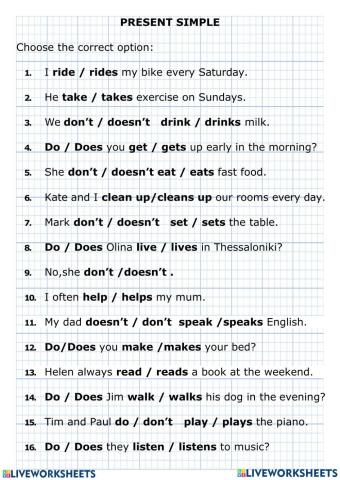 Present Simple verbs with an -s in the 3rd person