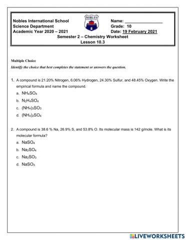 Grade 10,Empirical and molecular formula