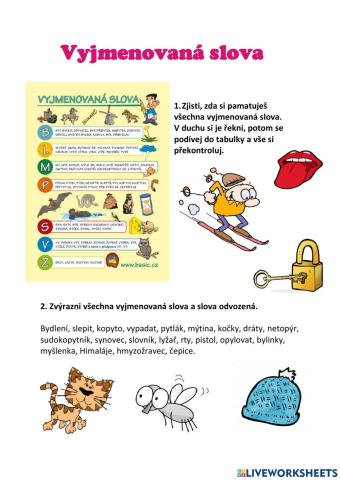 Pracovní list- vyjmenovaná slova