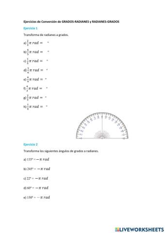 Transformación Grados-Radianes. Radianes-Grados